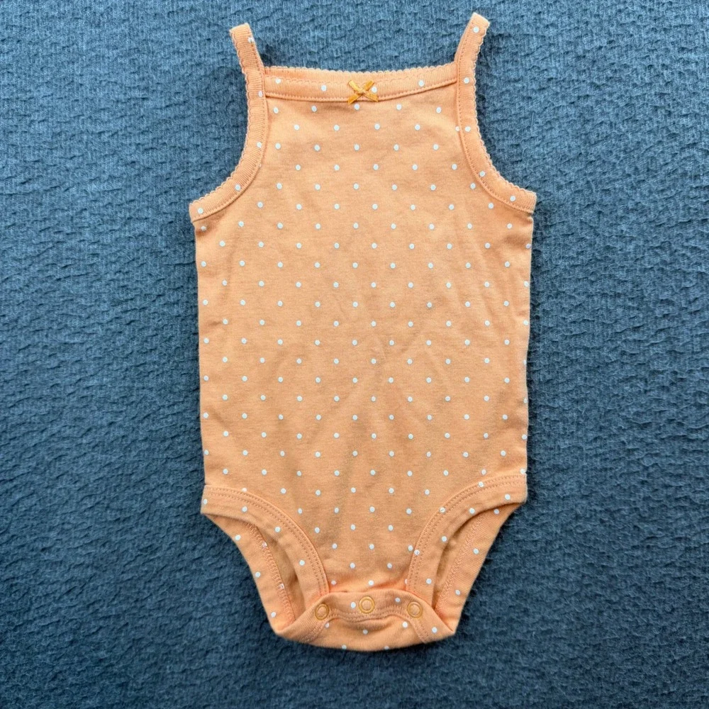 Carter's Bodysuit Baby Girls‎ 6M Orange Polka Dot Sleeveless Snap Romper
